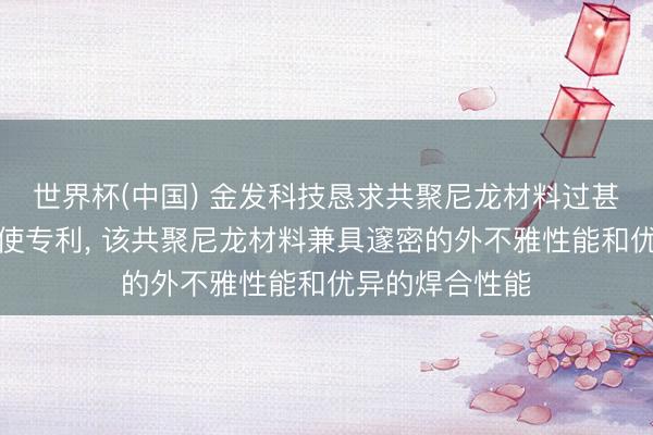 世界杯(中国) 金发科技恳求共聚尼龙材料过甚制备神志和行使专利， 该共聚尼龙材料兼具邃密的外不雅性能和优异的焊合性能