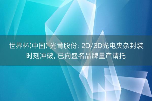 世界杯(中国) 光莆股份: 2D/3D光电夹杂封装时刻冲破， 已向盛名品牌量产请托