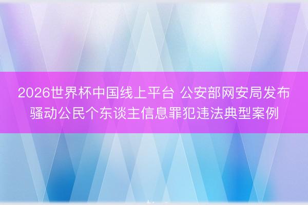 2026世界杯中国线上平台 公安部网安局发布骚动公民个东谈主信息罪犯违法典型案例
