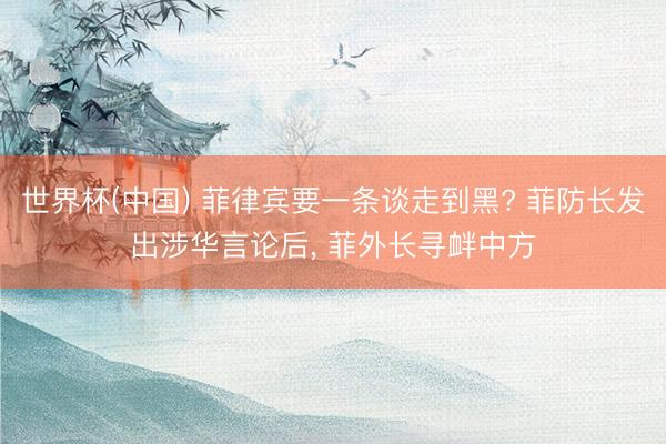 世界杯(中国) 菲律宾要一条谈走到黑? 菲防长发出涉华言论后， 菲外长寻衅中方