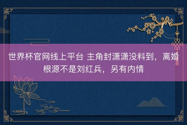 世界杯官网线上平台 主角封潇潇没料到,离婚根源不是刘红兵,另有内情