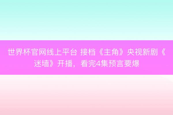 世界杯官网线上平台 接档《主角》央视新剧《迷墙》开播，看完4集预言要爆