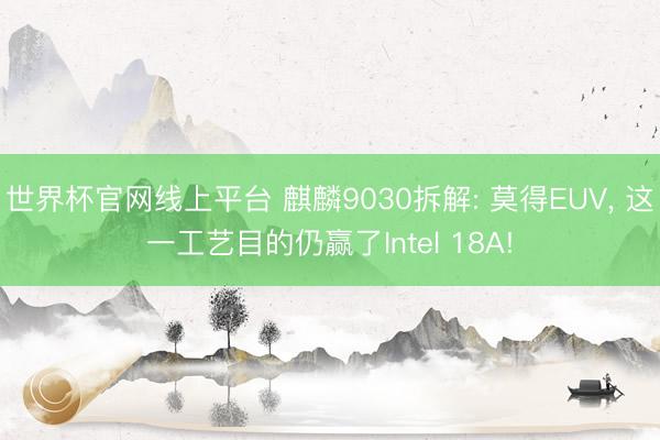 世界杯官网线上平台 麒麟9030拆解: 莫得EUV， 这一工艺目的仍赢了Intel 18A!