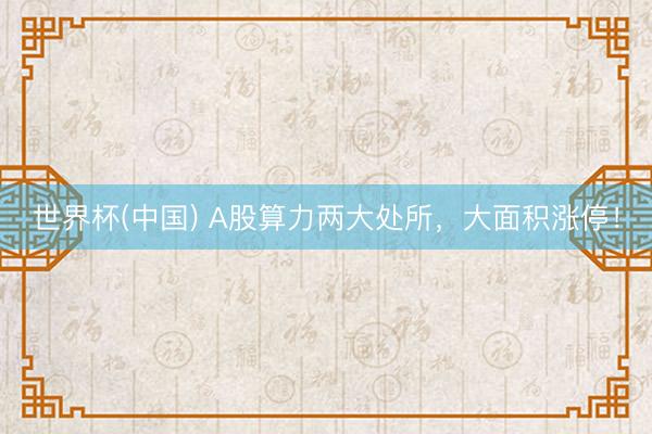 世界杯(中国) A股算力两大处所，大面积涨停！